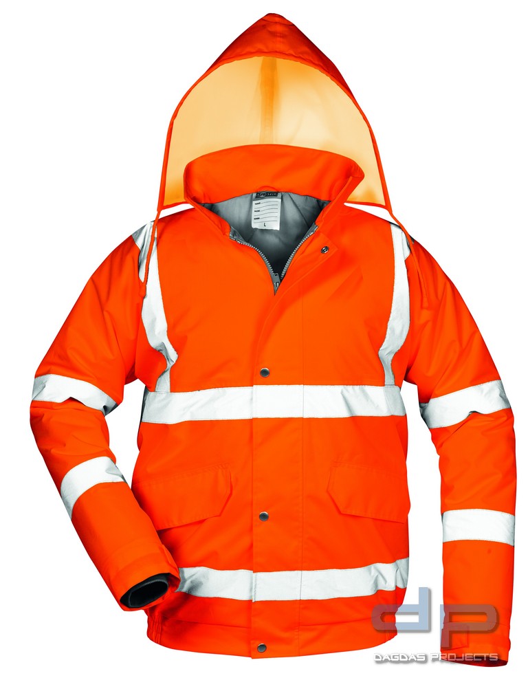 WARNSCHUTZ PILOTJACKE ORANGE mit Wunschtext auf Brust und Rücken in Reflex Silber