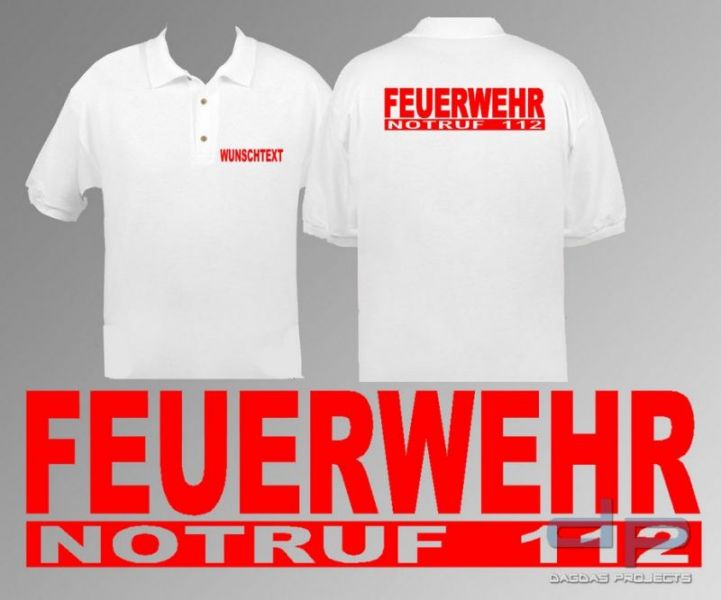 Feuerwehr Logo Polo Shirt Notruf 112 mit norm. Folie
