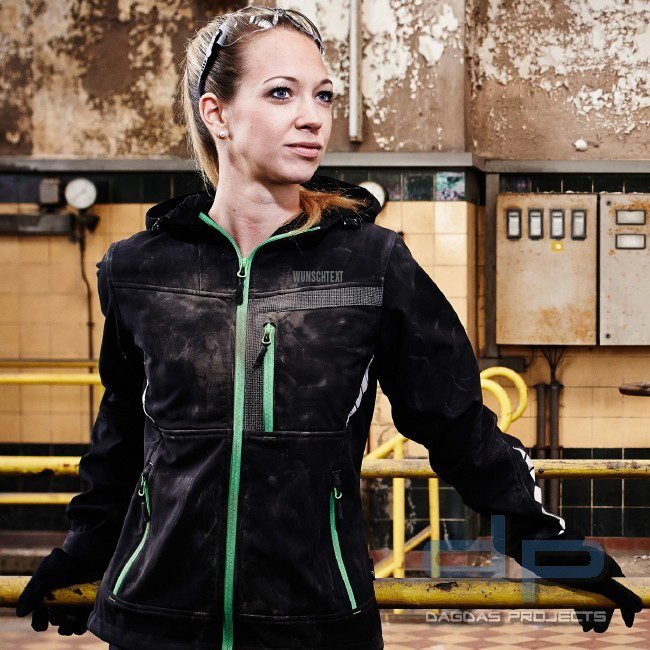 PROFESSIONAL DAMEN SOFTSHELLJACKE mit Wuschaufdruck auf Brust und Rücken