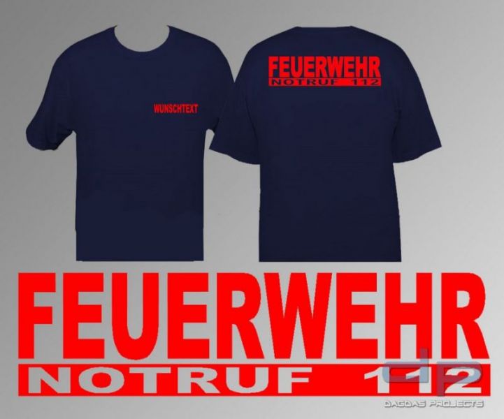 Feuerwehr Logo T-Shirt Notruf 112 mit norm. Folie