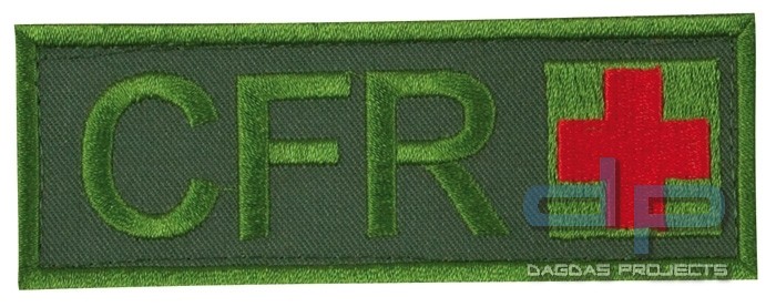 Schriftzug CFR mit Kreuz Oliv/Rot auf Klett