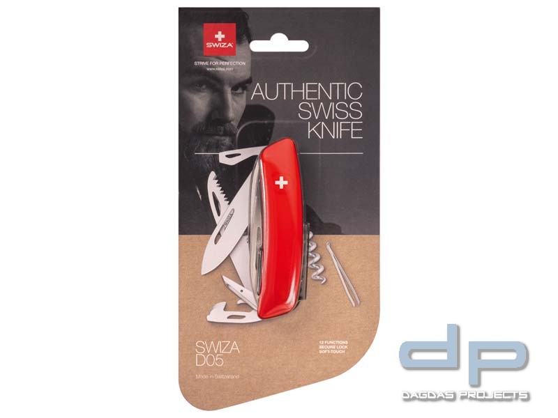 SWIZA Taschenmesser D05, Sicherheitsarretierung, roter Anti-Rutsch-Griff, Säge + 10 Funktionen
