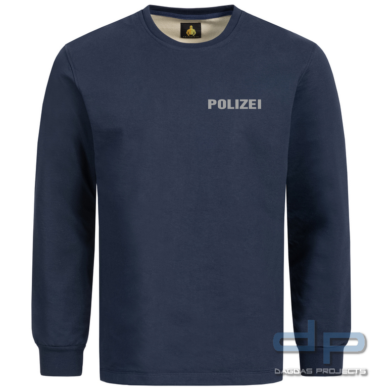 Brunnirok Schnittschutz-Langarmshirt Magdeburg Navy-Blue mit Wunschaufdruck in reflex silber