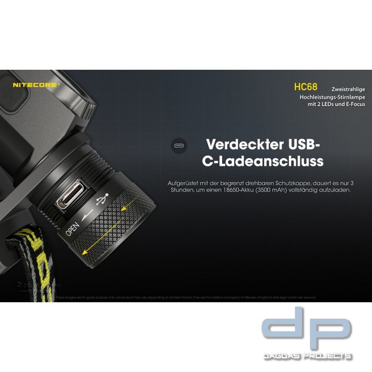 NiteCore® Kopflampe -HC68- E-Focus, inkl. Akku