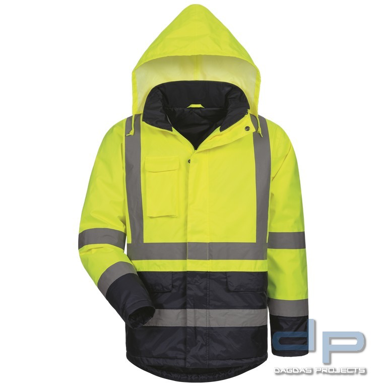 SAFESTYLE WARNSCHUTZPARKA GELB/MARINE mit Aufdruck nach Wunsch auf Brust und Rücken