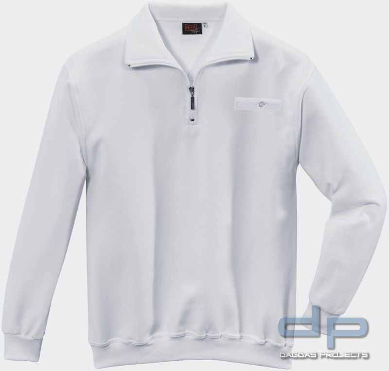 NundA Zip Sweat 50/50 Bw./Pes., BT mit Knopf, Leasinggeeignet in weiß