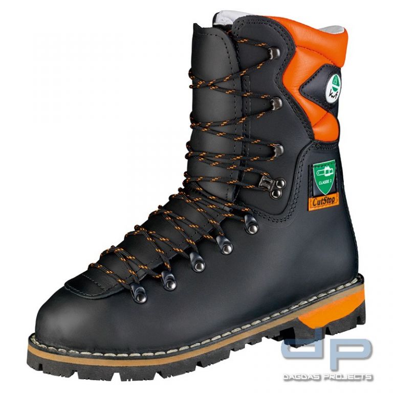 Forstarbeiter-Schnürstiefel in Schwarz/Orange abgesetzt