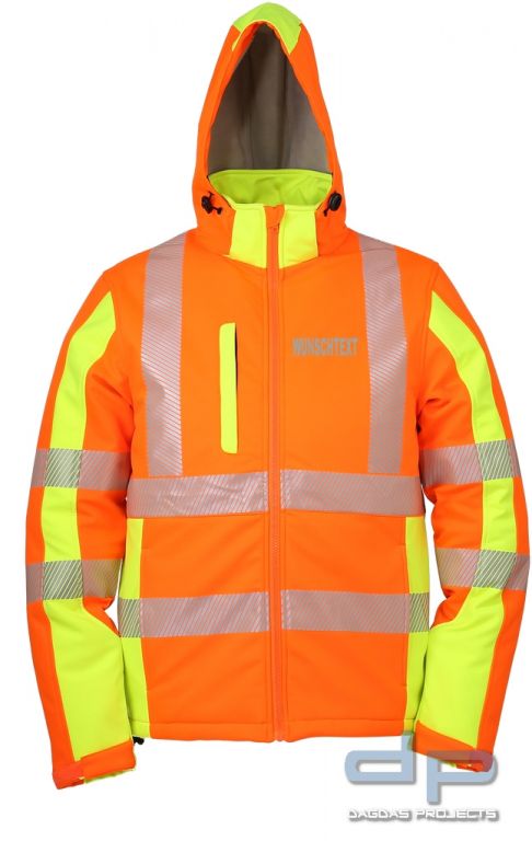 Winter-Softshell-Warnschutzjacke - warnorange/neongelb mit Wunschaufdruck